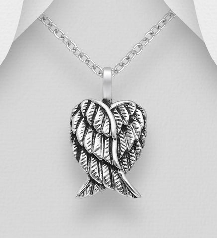 Crossed Angel Wing Pendant in Sterling Silver