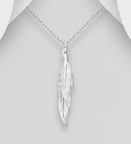 Lucky Double Feather Pendant in Sterling Silver