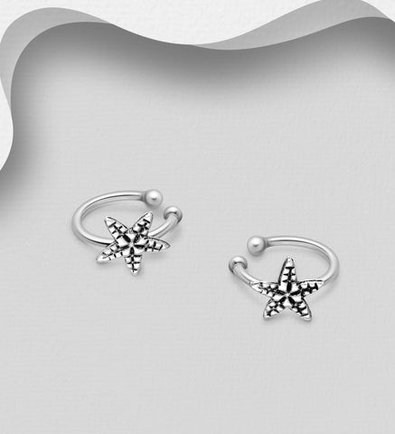 Cute Starfish Band Cuff Earrings in Sterling Silver