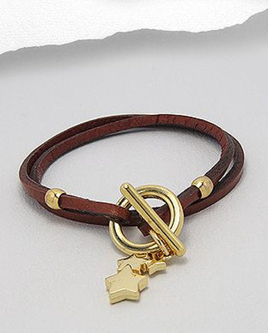 Leather bracelet with 3 star charm