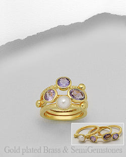 Amethyst Pearl 3 stacking rings