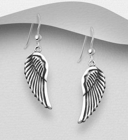 Angel Wings Hook Earrings in Sterling Silver