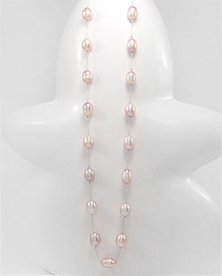 Stunning Long Baroque Pearl Necklace threaded with Japanese Silk