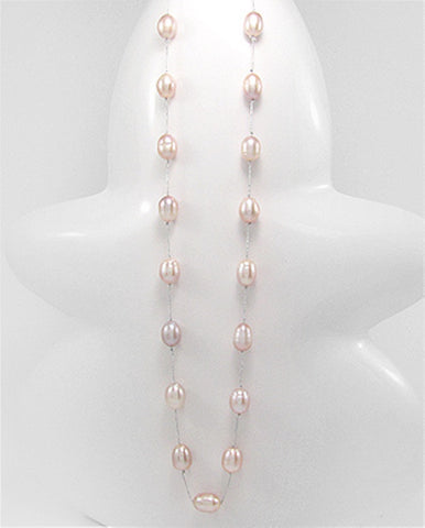 Stunning Long Baroque Pearl Necklace threaded with Japanese Silk