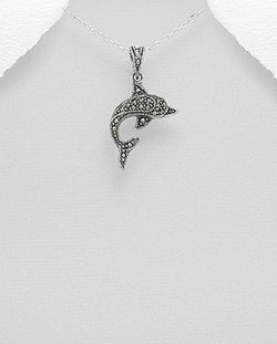 Dolphin Marcasite Pendant & chain in Sterling Silver