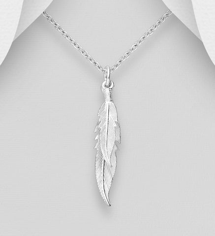 Lucky Double Feather Pendant in Sterling Silver
