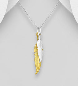 Lucky Feather Pendant in Sterling Silver with gold plating