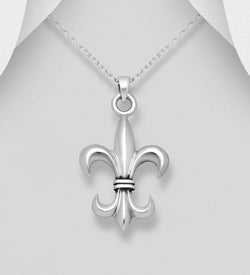 Fleur de Lis Pendant & Chain in Sterling Silver with Antique Finish