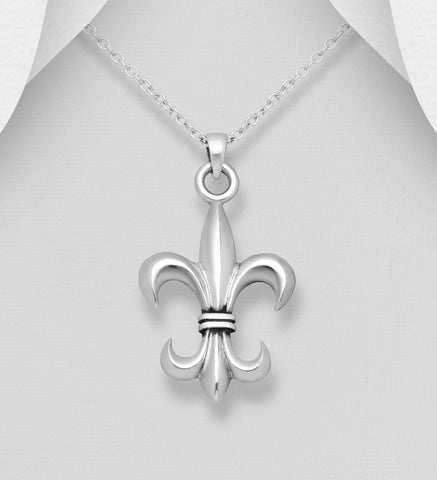 Fleur de Lis Pendant & Chain in Sterling Silver with Antique Finish