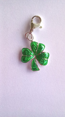 Lucky Shamrock Charm in Sterling Silver with Emerald Green Enameling