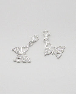 Heart Butterfly Charm in  Sterling Silver