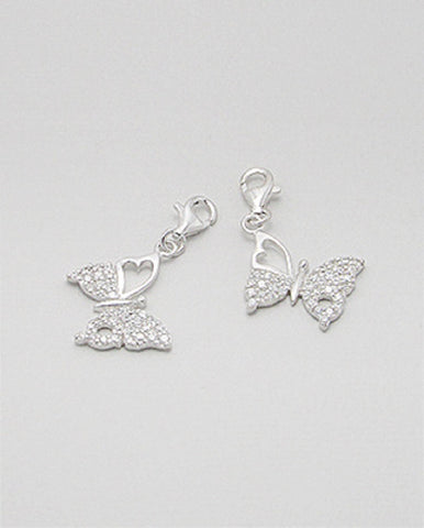 Heart Butterfly Charm in  Sterling Silver