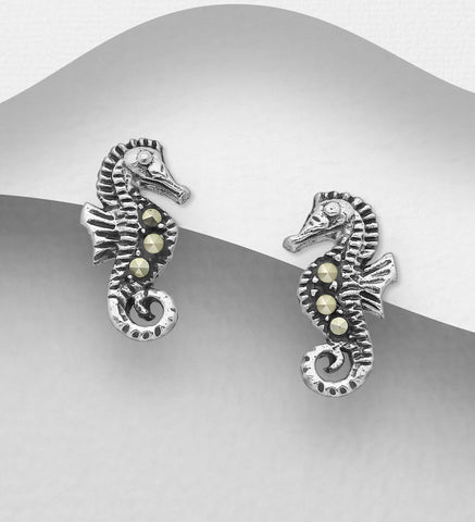 Marcasite Seahorse Earrings in Sterling Silver