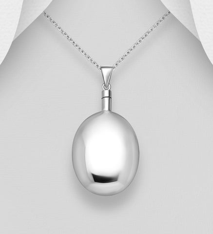 Oval Cremation Keepsake Pendant in Sterling Silver