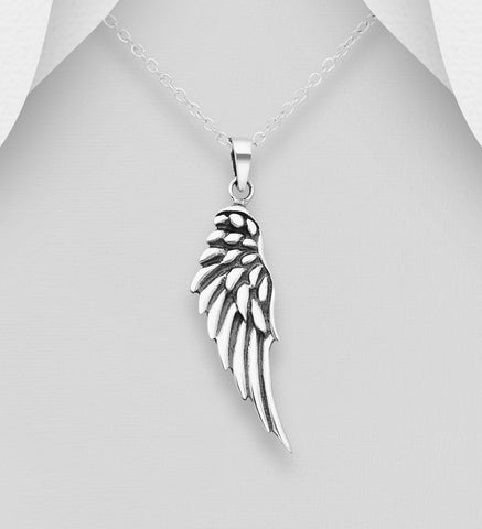 Single Angel Wing Pendant in Sterling Silver