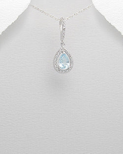 Dazzling Pear cut Sky Blue Topaz Pendant