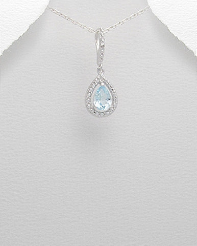 Dazzling Pear cut Sky Blue Topaz Pendant