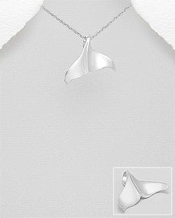 Whale Tail Splash Pendant & chain in Sterling Silver