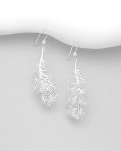 Lucky Peacock Feather Earrings in Sterling Silver